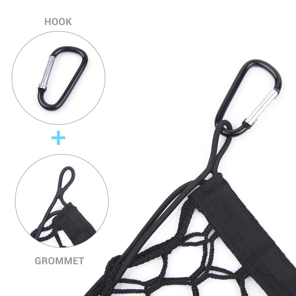 MICTUNING truck bed cargo net securing gear in Silverado during travel.