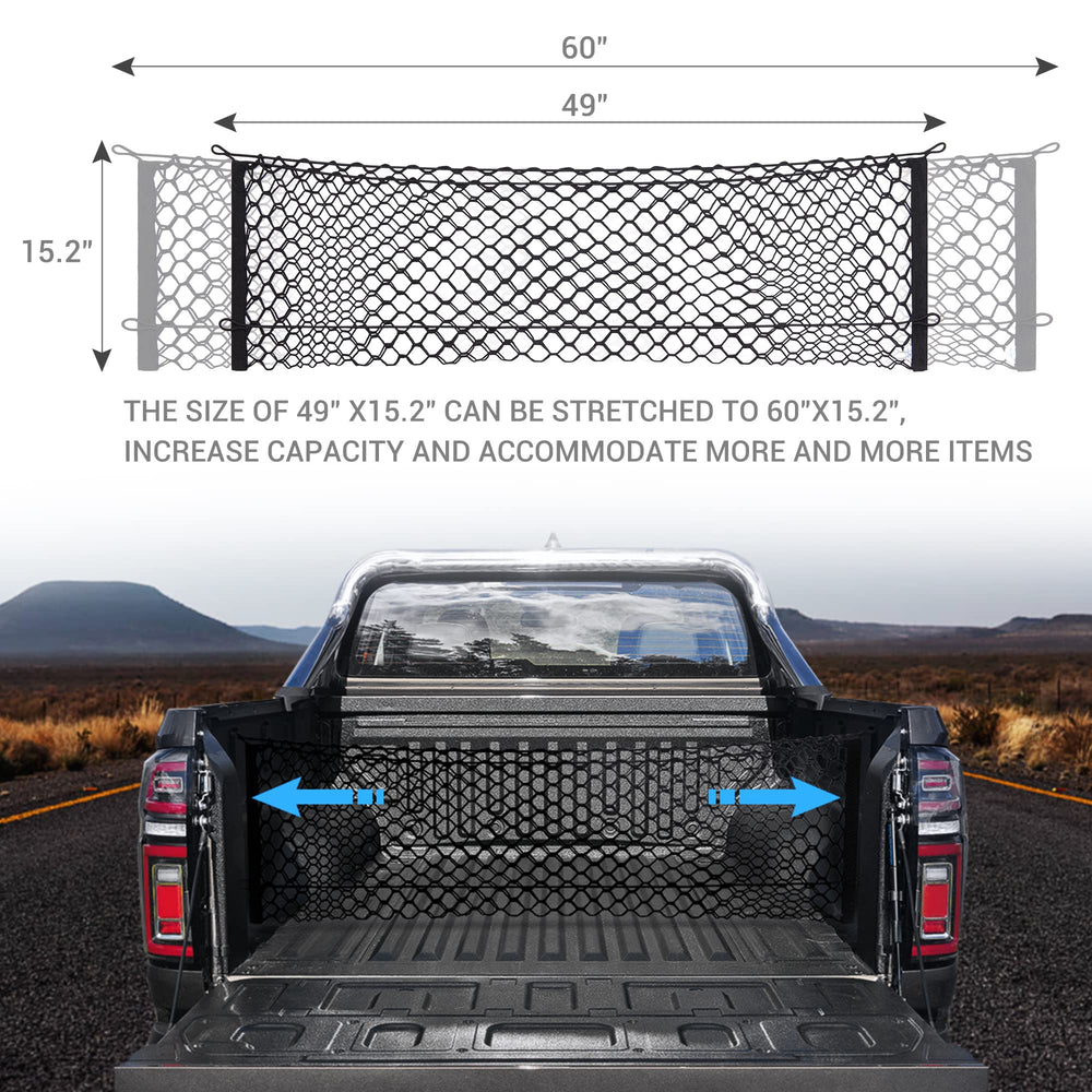 MICTUNING truck bed cargo net made of polyamide for durability and longevity.