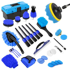 MIANYINGR 32Pcs detailing kit in blue toolbox for organized car cleaning.