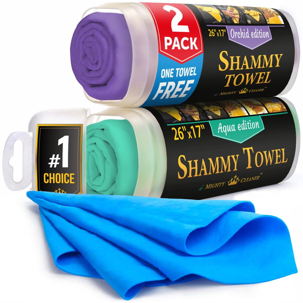 Mighty Cleaner premium 2-pack kit with free shammy for efficient car drying.