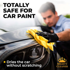 Mighty Cleaner scratch-free car shammy protects finishes while drying delicate panels.
