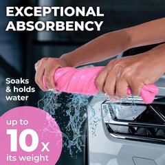 Mighty Cleaner shammy car-drying in action reduces drying time.