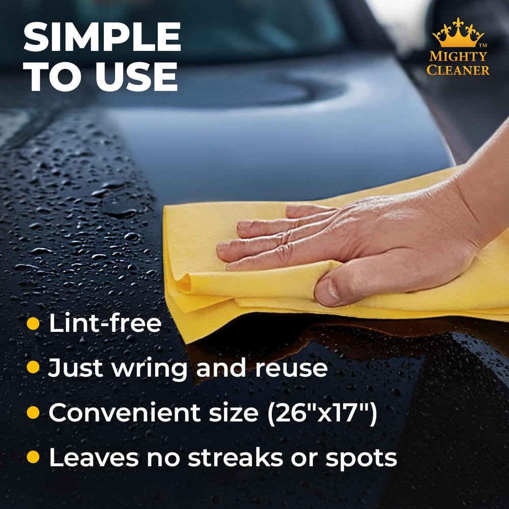 Mighty Cleaner soft touch shammy material glides without lint or residue.
