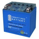 Mighty Max YTX14-BS Gel battery side view, maintenance-free for motorcycles.