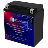 Mighty Max Battery YTX16-BS front view showing compact 12V design for motorcycles