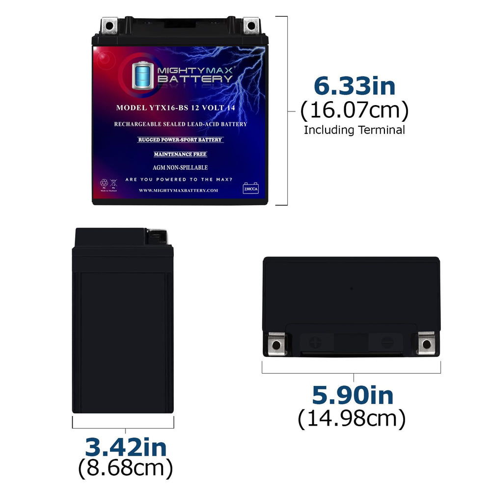 YTX16-BS side profile of Mighty Max Battery highlighting slim form factor