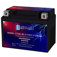 Mighty Max Battery YTX4L-BS front view showing compact 12V power for motorcycles