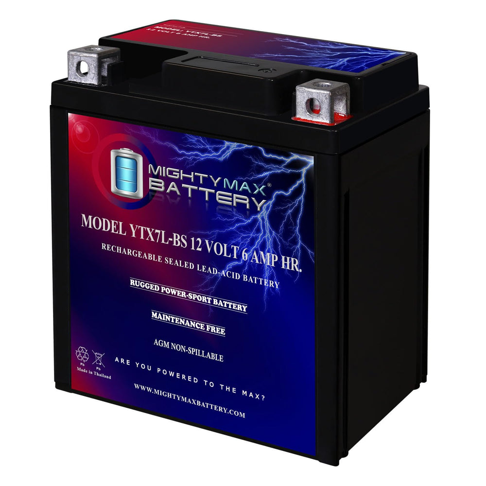Mighty Max Battery YTX7L-BS side profile for compact motorcycle power and easy fit
