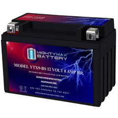 Mighty Max YTX9-BS front view shows compact, spill-proof power for Honda ATVs.