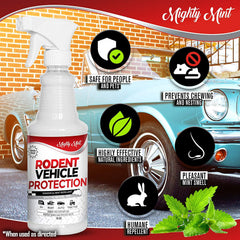 Mighty Mint spray in trunk deters rodents from wiring.