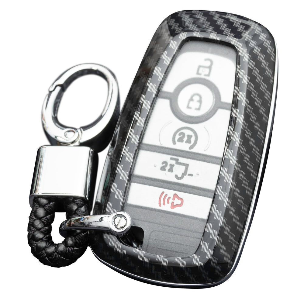 MIHUMIMO carbon fiber key fob cover for Ford F-150, enhances grip and protection