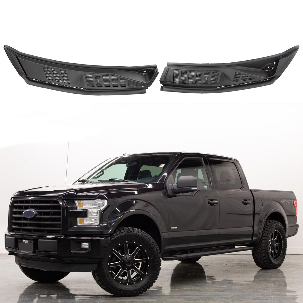MiKaFex windshield wiper cowl cover, front-left view, adds durable protection and refreshed Ford F-150 look.