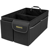 MIKKUPPA trunk organizer in black, collapsible 50L, keeps groceries organized on road trips.