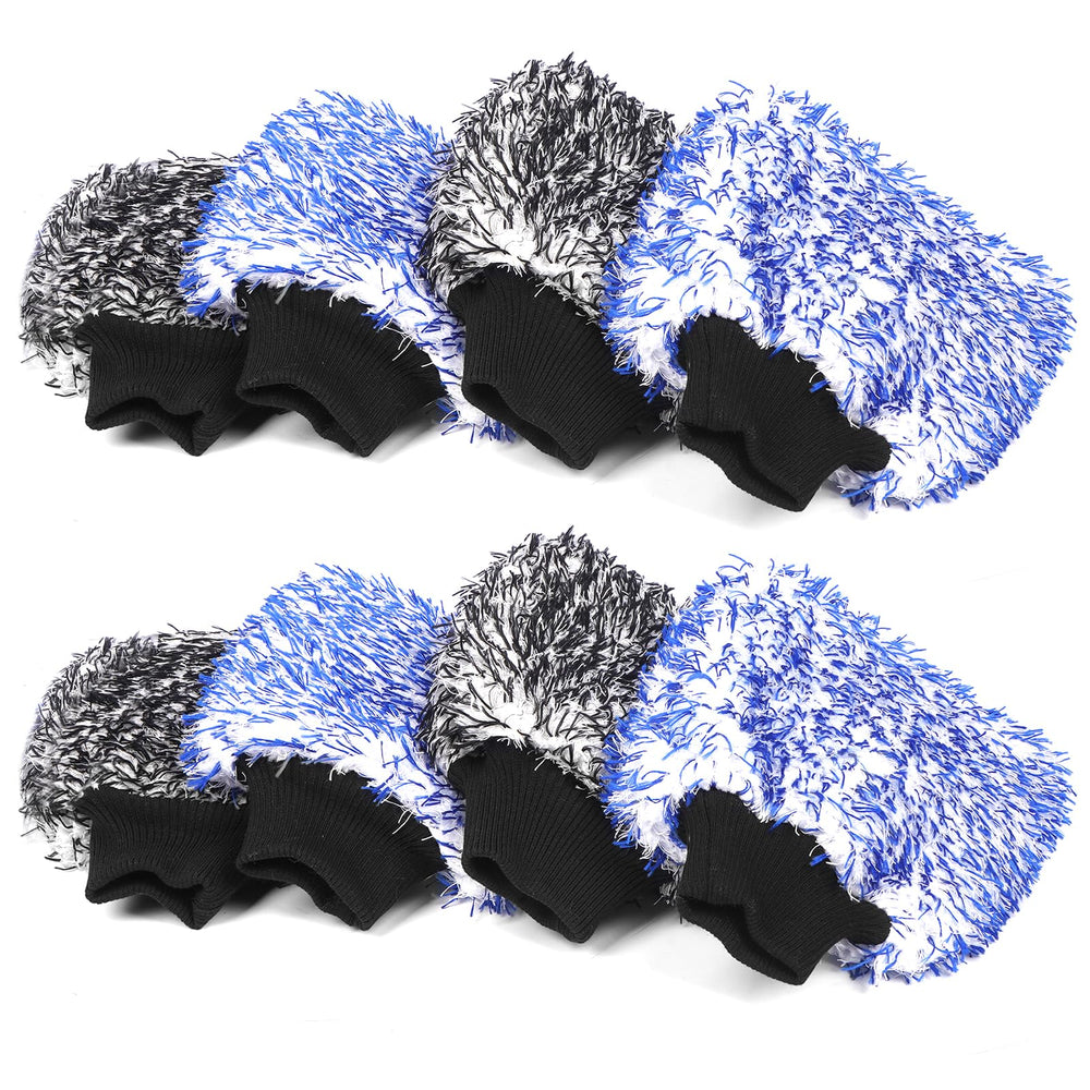 Mikkuppa microfiber car wash mitt double-sided in blue and black for scratch-free cleaning.