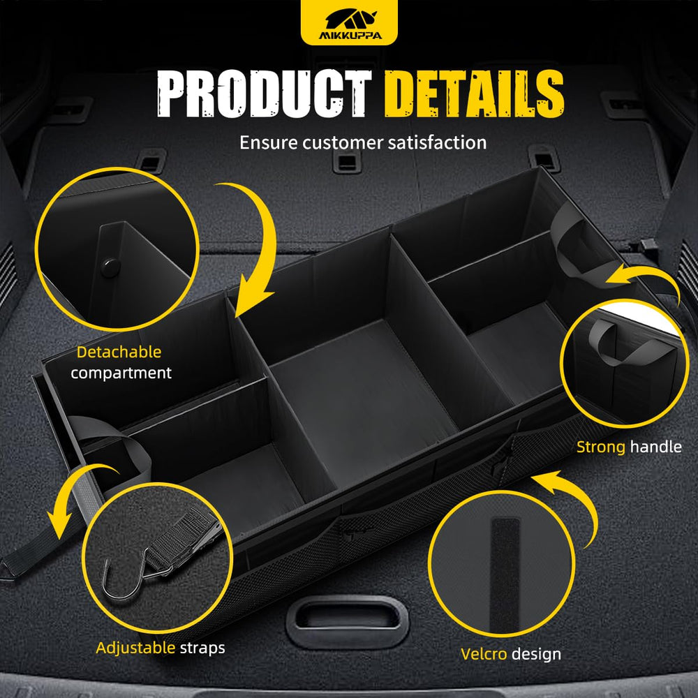 MIKKUPPA trunk organizer with lid keeps items secure and clean during trips.
