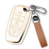 MILD EAST Ford key fob cover with white-brown keychain protects your fob from drops