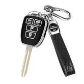 MILD EAST Toyota key fob cover with silver edge close-up, premium fit and style