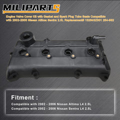 MILIPARTS QR25DE valve cover tube connection highlighting reliable oil routing
