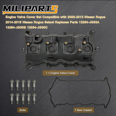MILIPARTS valve cover set referencing OEM numbers 13264-JG30A/B/C for Rogue engines