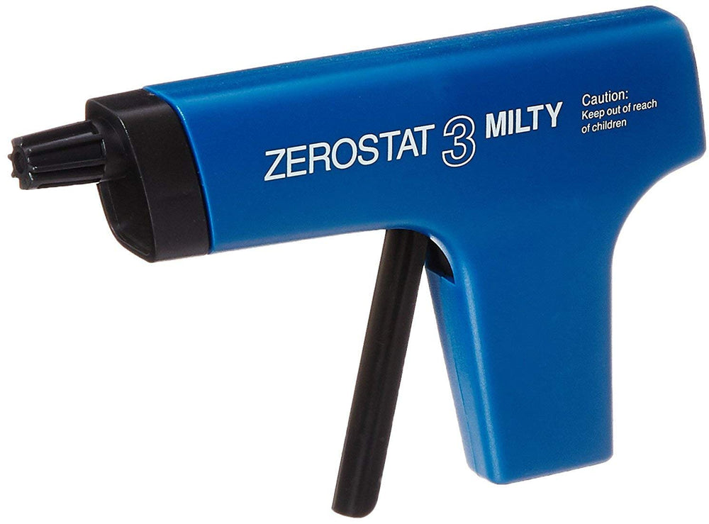 Milty Zerostat anti-static device with hand-trigger action for dust-free vinyl playback.