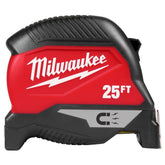 Milwaukee Electric 25ft tape measure blade close-up for precise readings