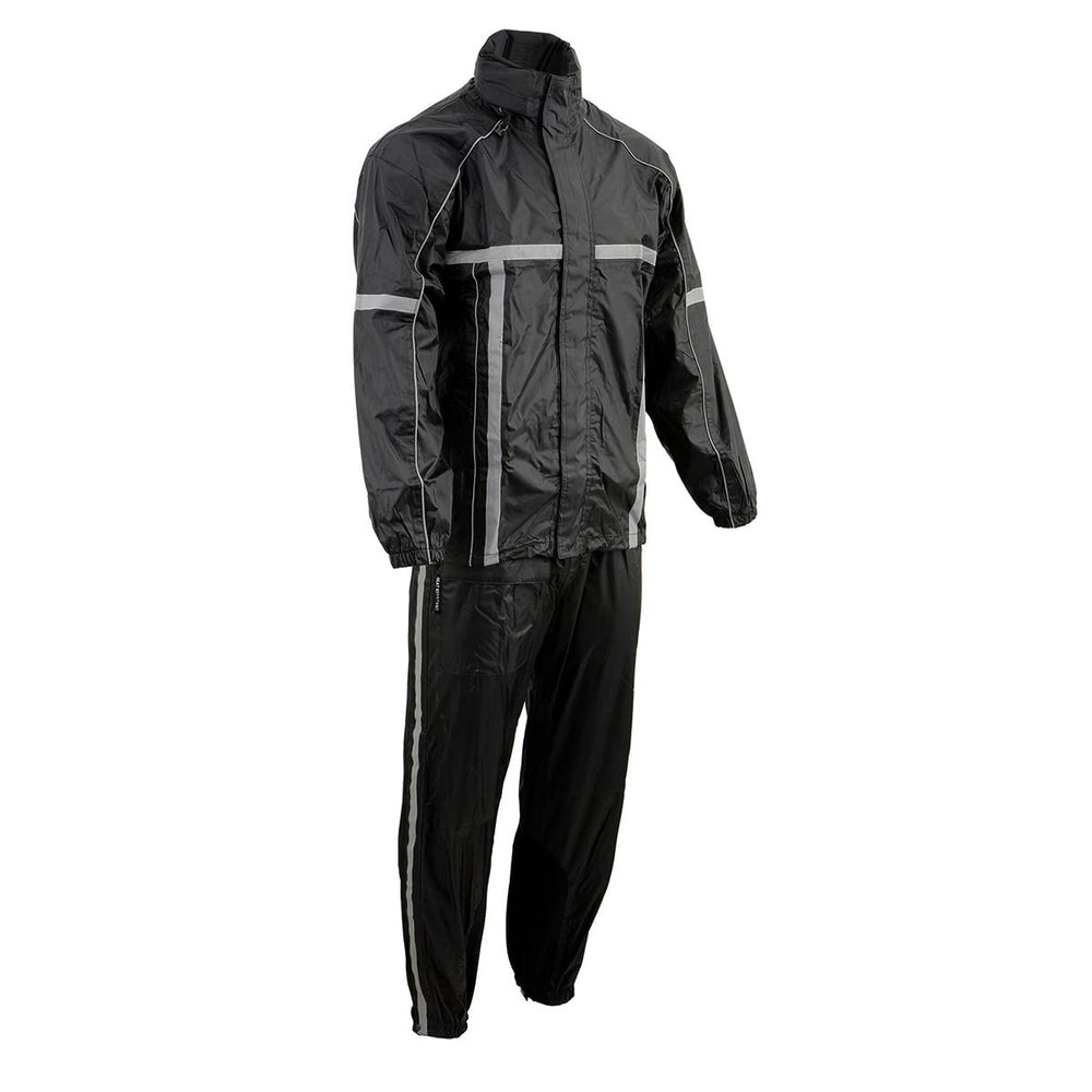 Milwaukee Leather MPM9510 rain suit front view with hi-vis tape for daytime visibility
