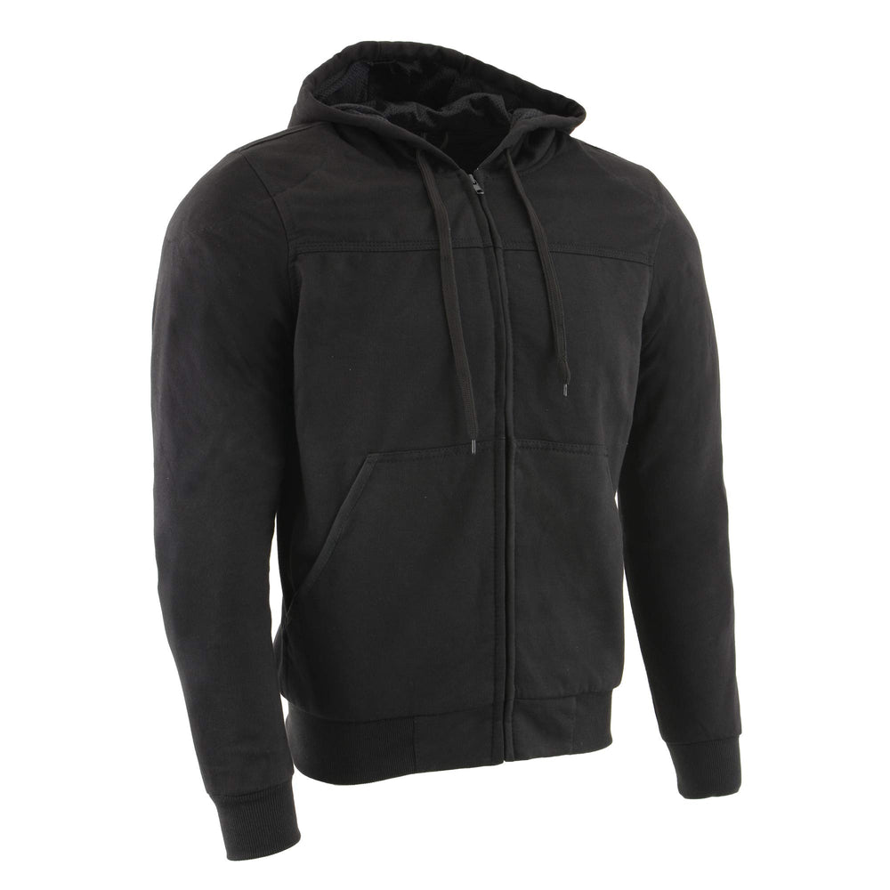 Milwaukee Leather Streetguard hoodie front view showing ride-ready casual style with armor protection.