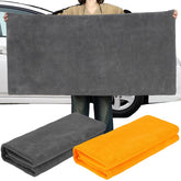 Mindsoft giant car drying towel in orange and gray for streak-free drying.