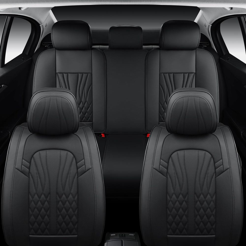 MINGBRON leather seat covers: full set packaging and components visible.