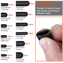 MINIMARU kit shows 12 sizes and 177 caps for versatile automotive sealing.