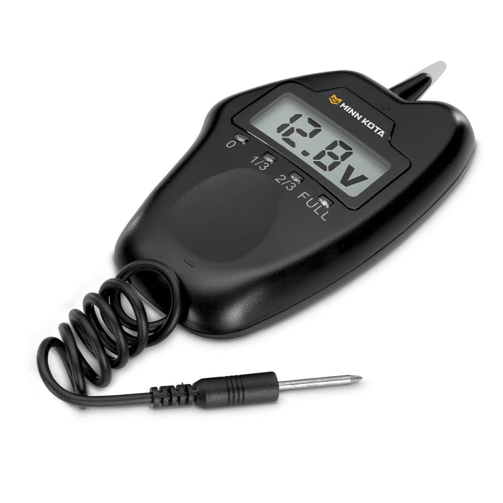 Minn Kota MK-BM-1D digital battery meter shows voltage for on-water checks.
