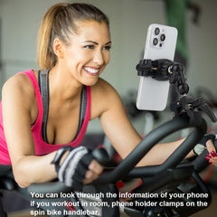 Mippko phone holder on a spin bike mount keeps the device accessible and stable while pedaling.