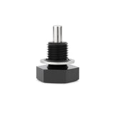 Mishimoto MMODP-1415B magnetic oil drain plug with black finish attracting metal debris for cleaner oil