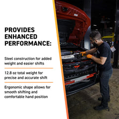 360 g weight promotes deliberate, confident shifts during spirited driving.