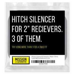Mission Automotive 2-Inch silencer pad in receiver image demonstrates broad compatibility.