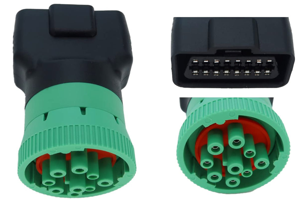 MITOB green 9pin J1939 to OBD2 adapter front view for quick onboard diagnostics.