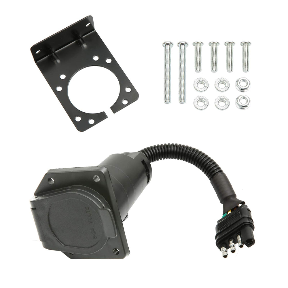 MITZONE 4-Way to 7-Way adapter front view showing quick plug-and-play towing setup