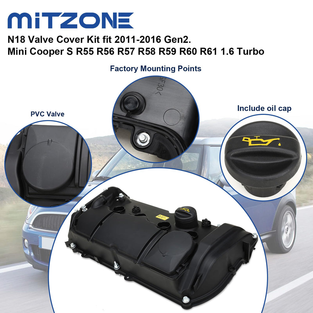 MITZONE N18 valve cover packaging, complete kit including gasket and PCV valve.
