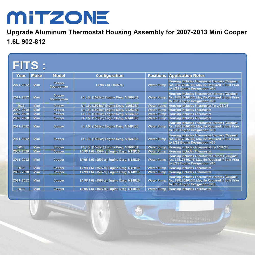 MITZONE thermostat housing installed on a Mini Cooper engine for direct fit