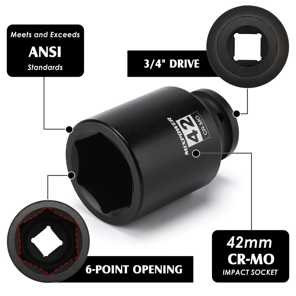 Mixpower axle-nut socket 42mm 6-point for secure fastener engagement.