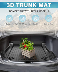 Mixsuper all-weather cargo mat for Tesla Model 3; waterproof protection against spills and wear.