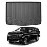 Mixsuper cargo liner for Suburban rear view with raised lip protects carpet.