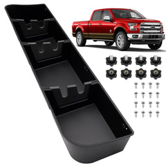 Mixsuper Liner under-seat storage box installed under a Ford F-150 seat keeps tools within reach.