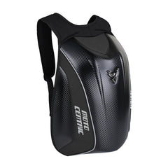 mjmoto motorcycle backpack with waterproof carbon fiber hard shell protects belongings in rain