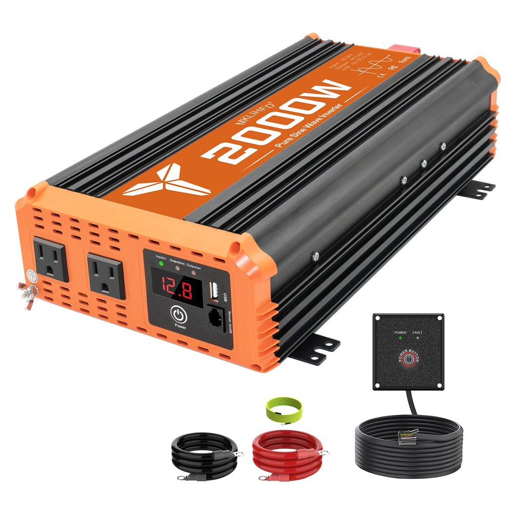 MKLIHFD 2000W pure sine wave inverter, front view, reliable on-the-go power