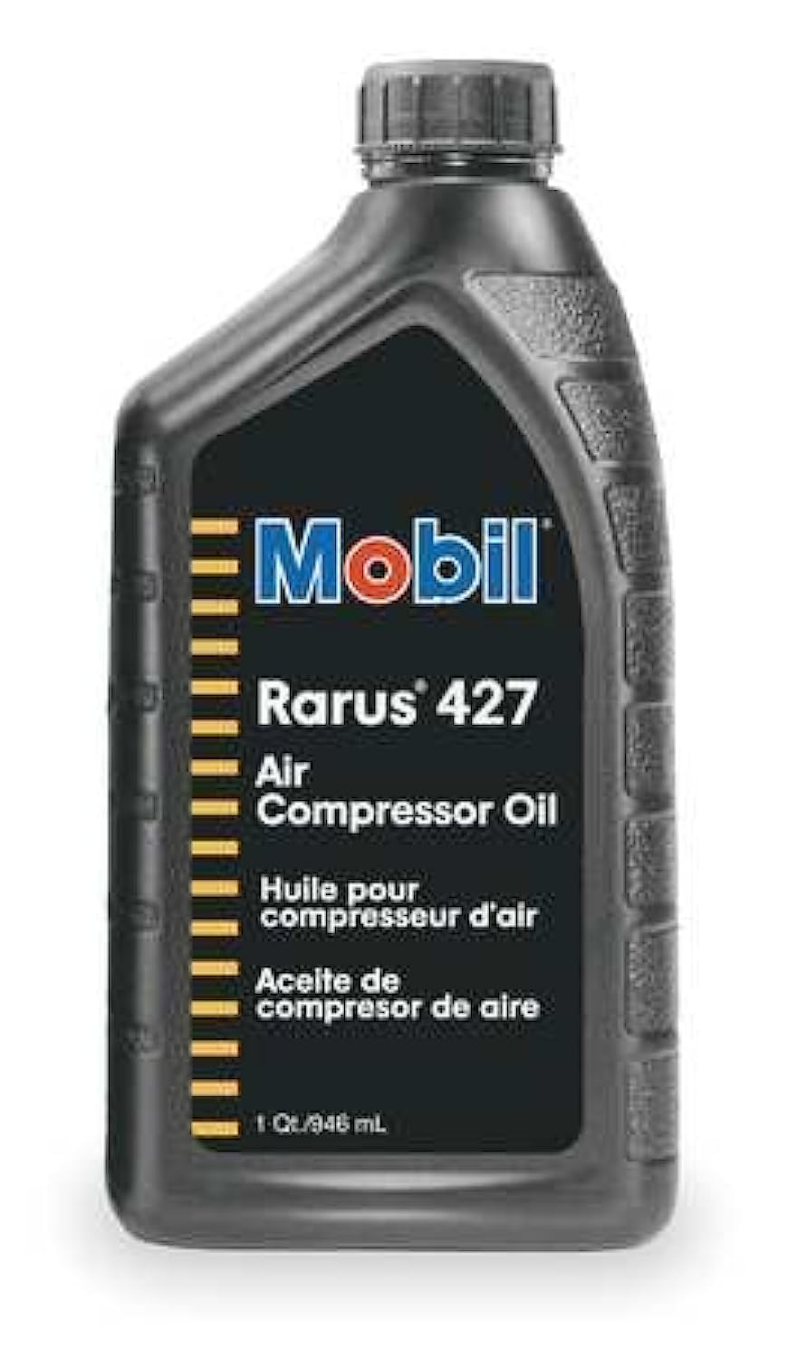 Mobil RARUS 427 compressor oil packaging shows 1-unit supply for garages.