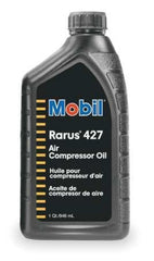 Mobil RARUS 427 compressor oil packaging shows 1-unit supply for garages.