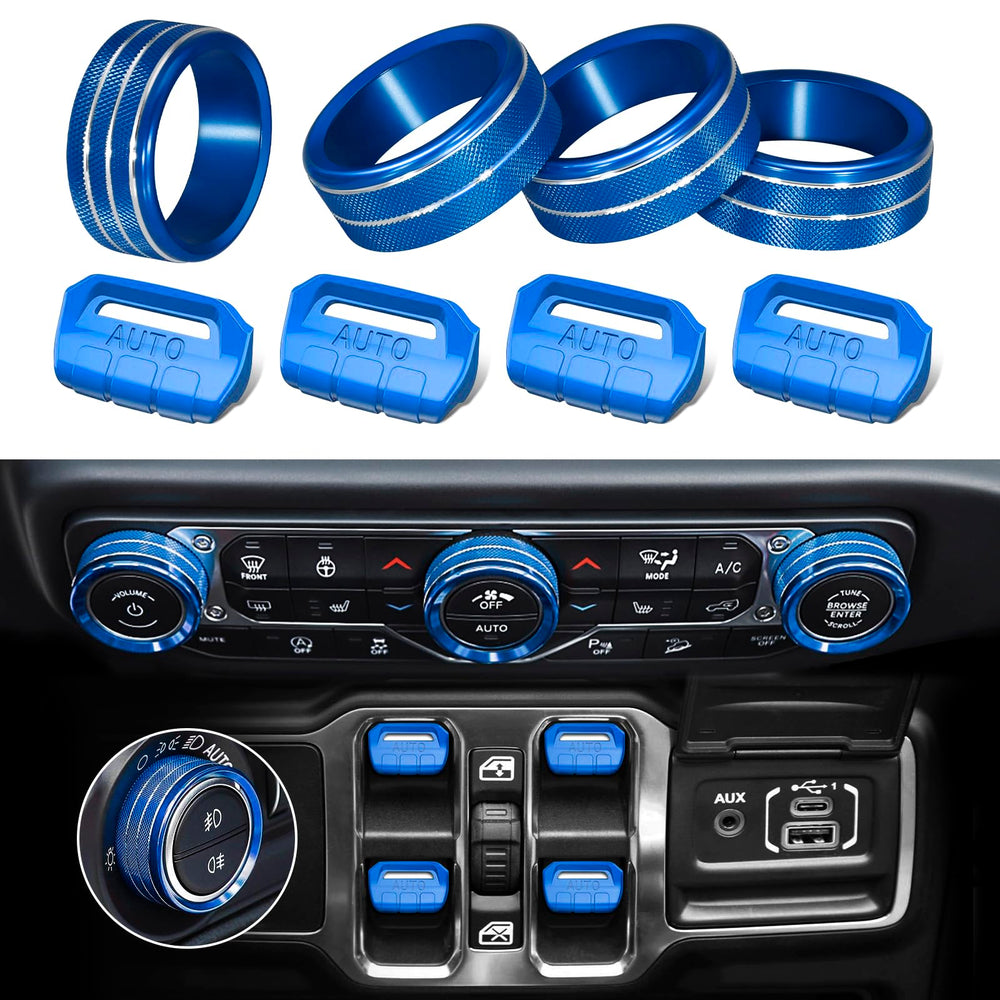 MOCHENT blue 8-piece button cover for Jeep Wrangler JL enhances interior style