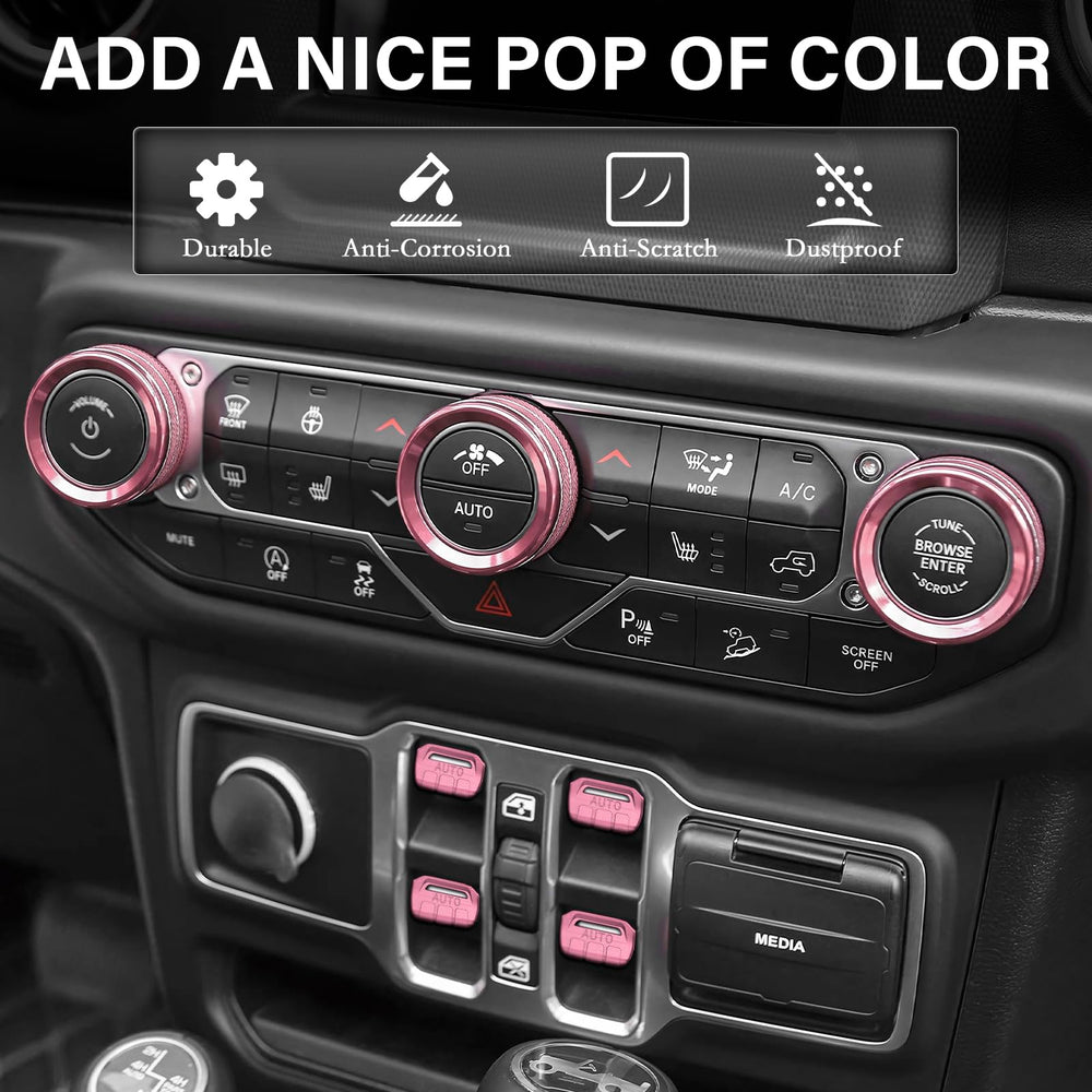 MOCHENT pink radio volume knob cover for Jeep Wrangler JL/JLU enhances feel and style