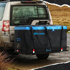 Mockins black and blue design on vehicle, stylish and versatile for hauling.